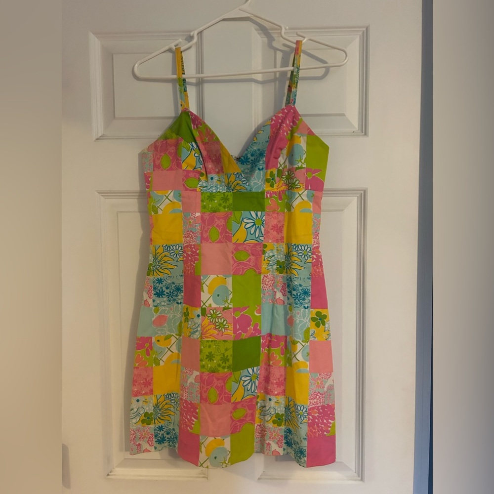 Lilly Pulitzer Floral Rainbow Patchwork Pattern Vintage Mini Dress - Picture 3 of 7
